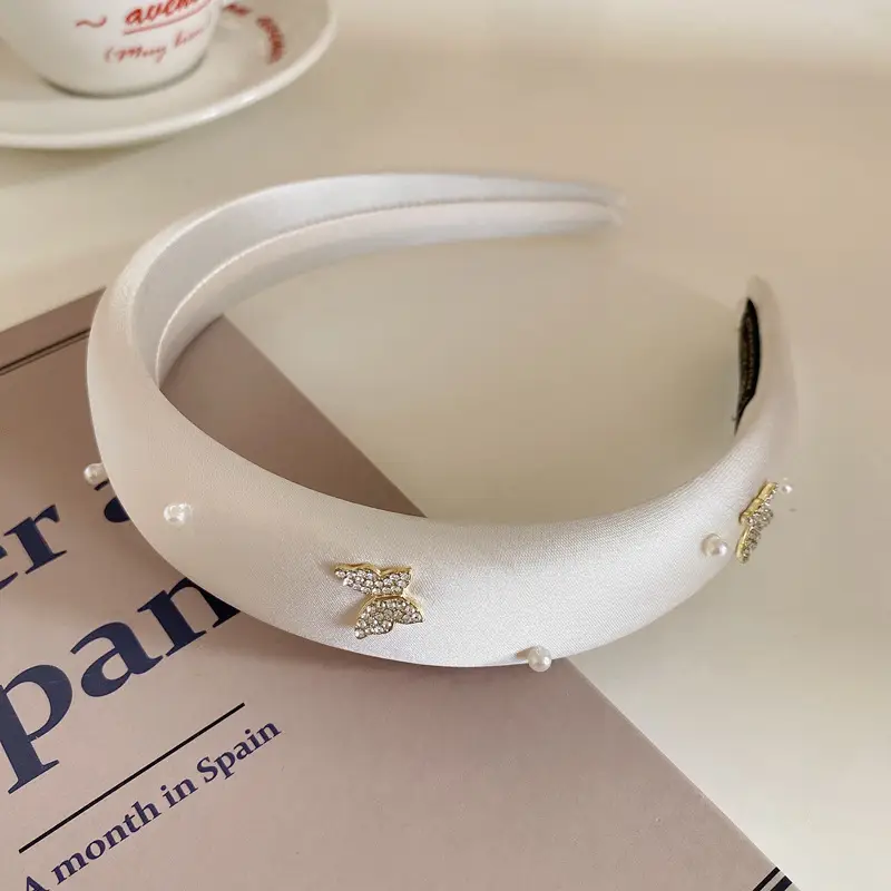 Diamond Pearl Butterfly Sponge Hair Band Pink White Black - Image 2