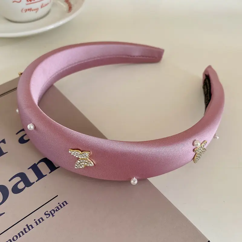 Diamond Pearl Butterfly Sponge Hair Band Pink White Black - Image 4