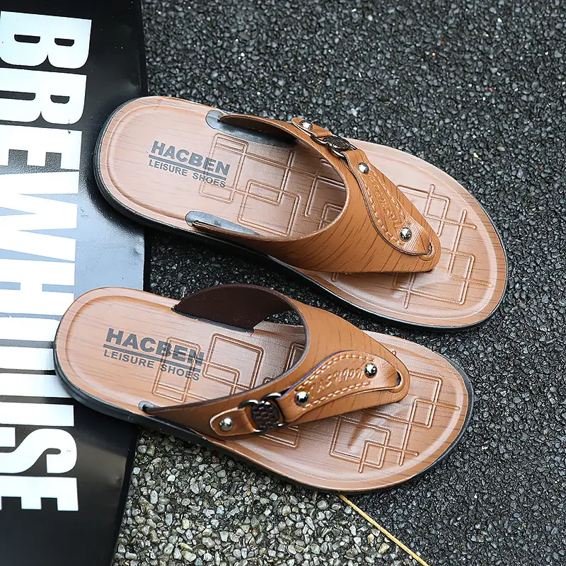 Men's Tan Leather Flip-Flops Summer 2024 - Image 4