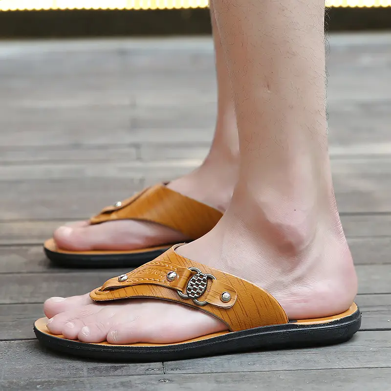 Men's Tan Leather Flip-Flops Summer 2024 - Image 5