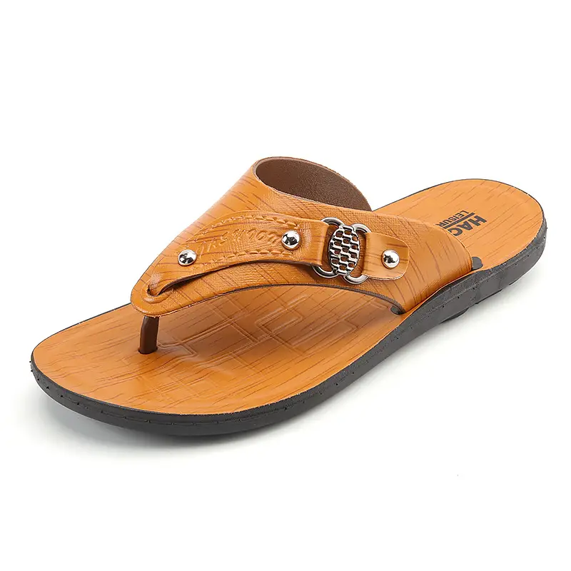 Men's Tan Leather Flip-Flops Summer 2024 - Image 7