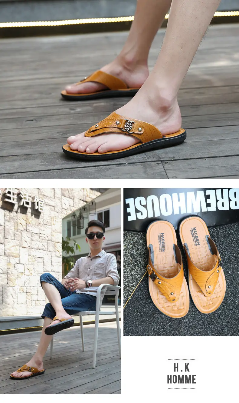 Men's Tan Leather Flip-Flops Summer 2024 — feature 10