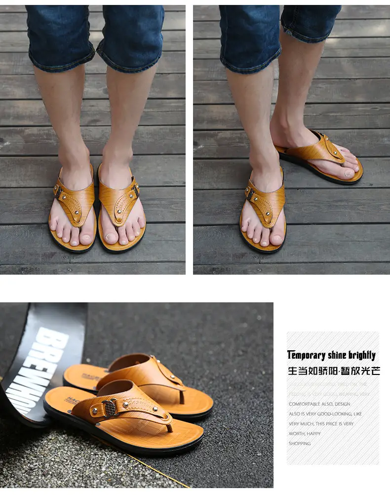 Men's Tan Leather Flip-Flops Summer 2024 — feature 11