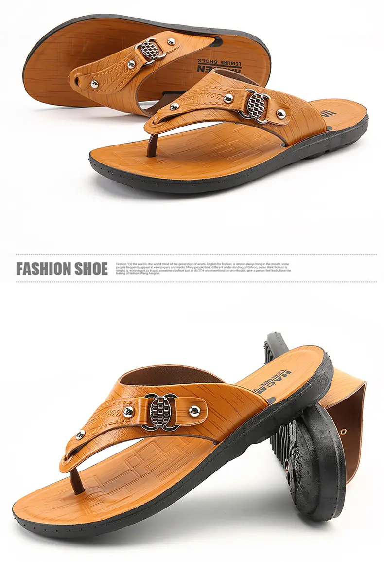 Men's Tan Leather Flip-Flops Summer 2024 — feature 14