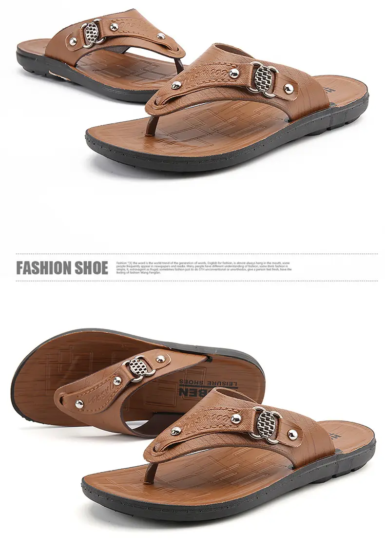 Men's Tan Leather Flip-Flops Summer 2024 — feature 16