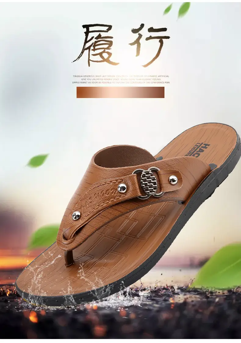 Men's Tan Leather Flip-Flops Summer 2024 — feature 2