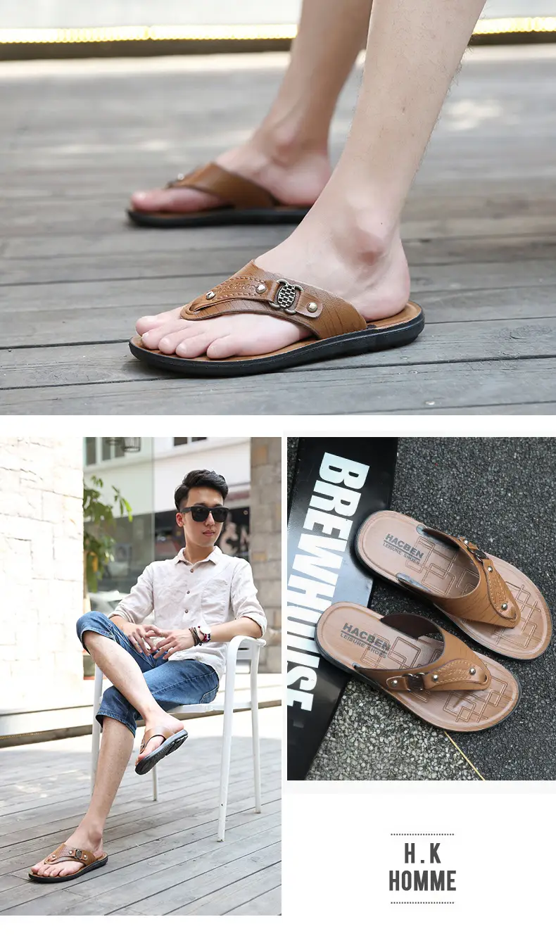 Men's Tan Leather Flip-Flops Summer 2024 — feature 7