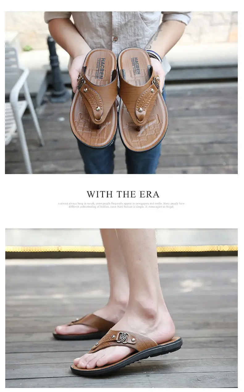 Men's Tan Leather Flip-Flops Summer 2024 — feature 8