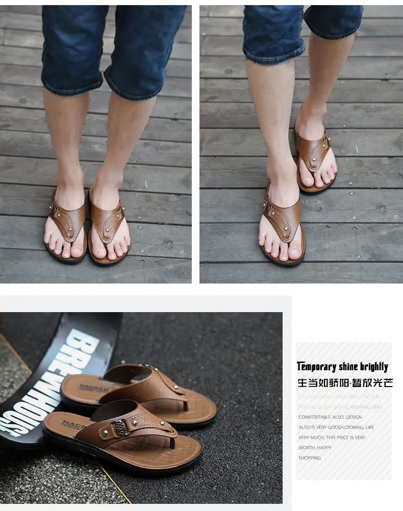 Men's Tan Leather Flip-Flops Summer 2024 — feature 9