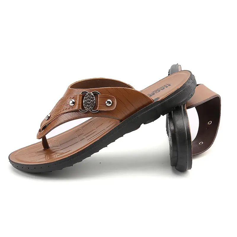 Men's Tan Leather Flip-Flops Summer 2024 - Image 2