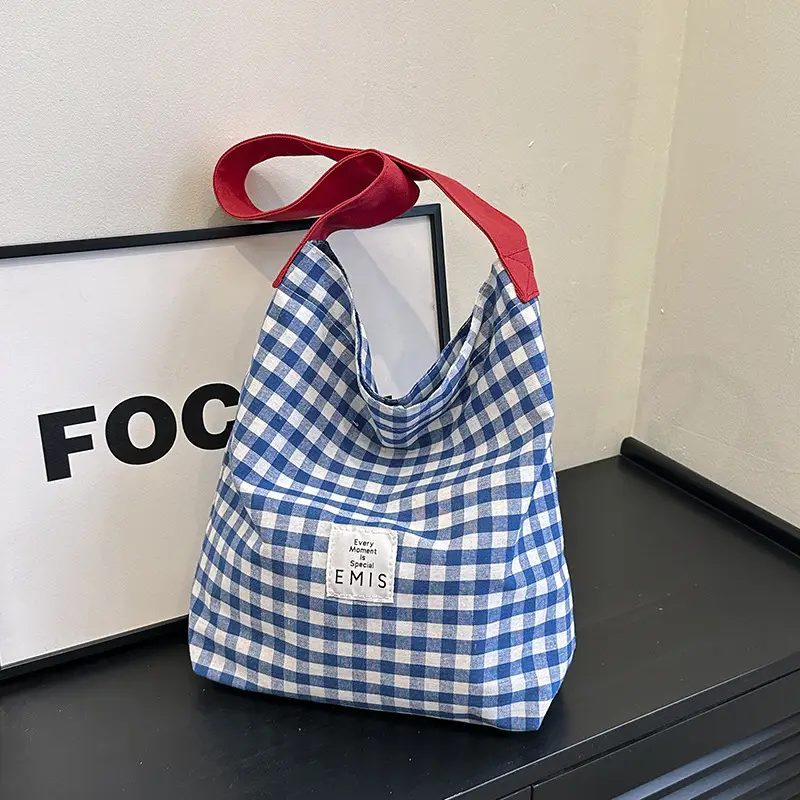 Blue Checkered Shoulder Bag for Women Spring 2024 - Image 7