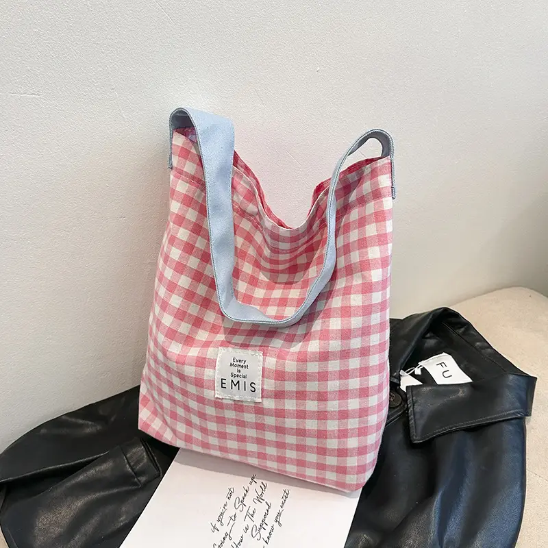 Blue Checkered Shoulder Bag for Women Spring 2024 - Image 8