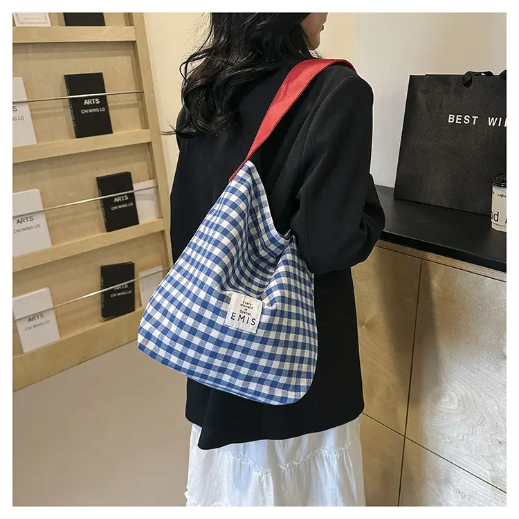 Blue Checkered Shoulder Bag for Women Spring 2024 — feature 15