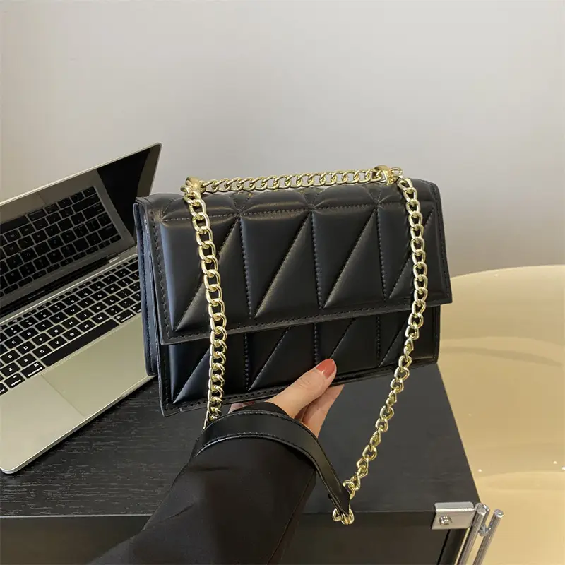 Women's Square Chain Shoulder Bag White Gold Rhombic Design - Image 9