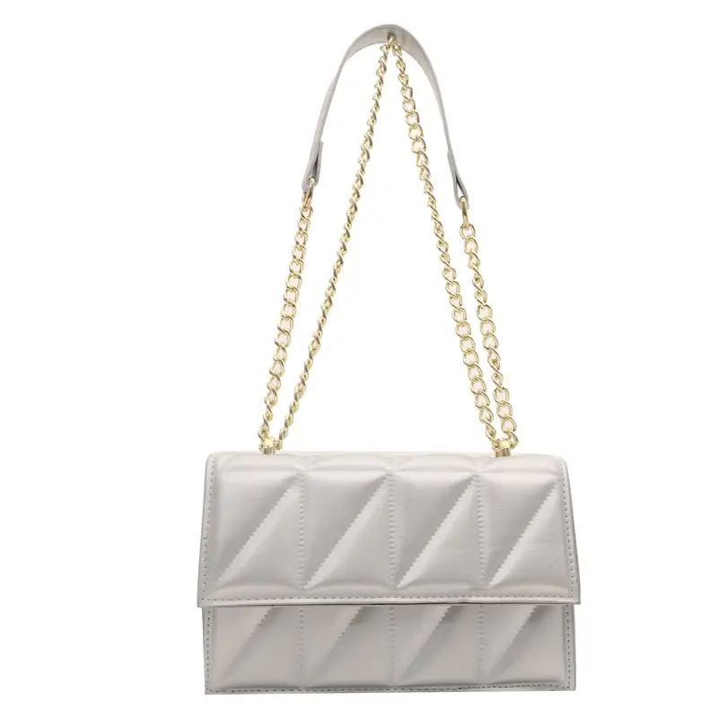 Women's Square Chain Shoulder Bag White Gold Rhombic Design - Image 13
