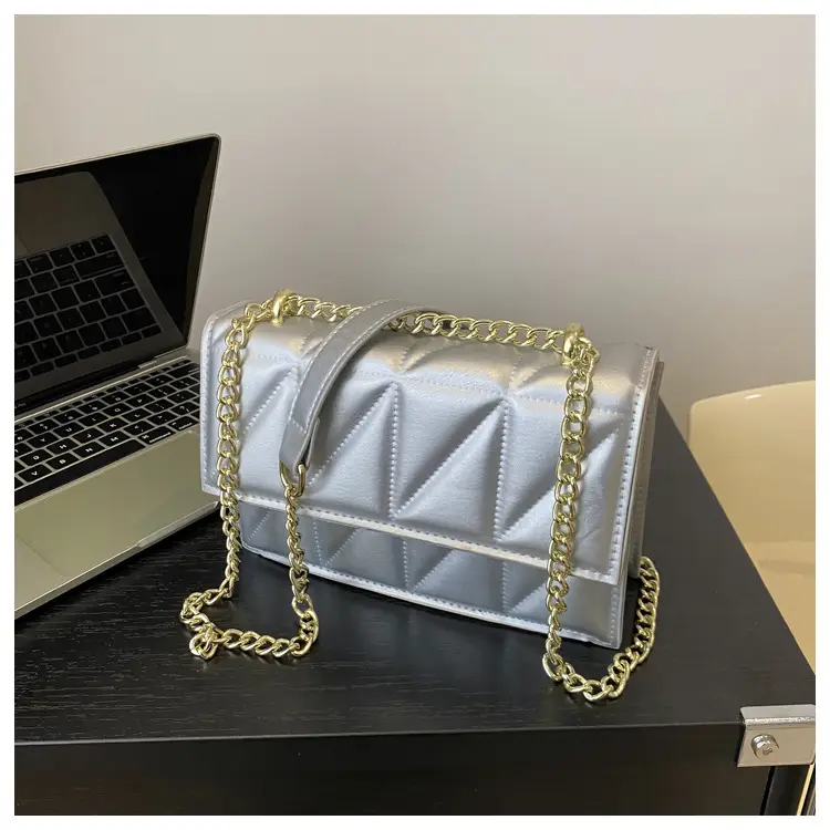 Women's Square Chain Shoulder Bag White Gold Rhombic Design — feature 19