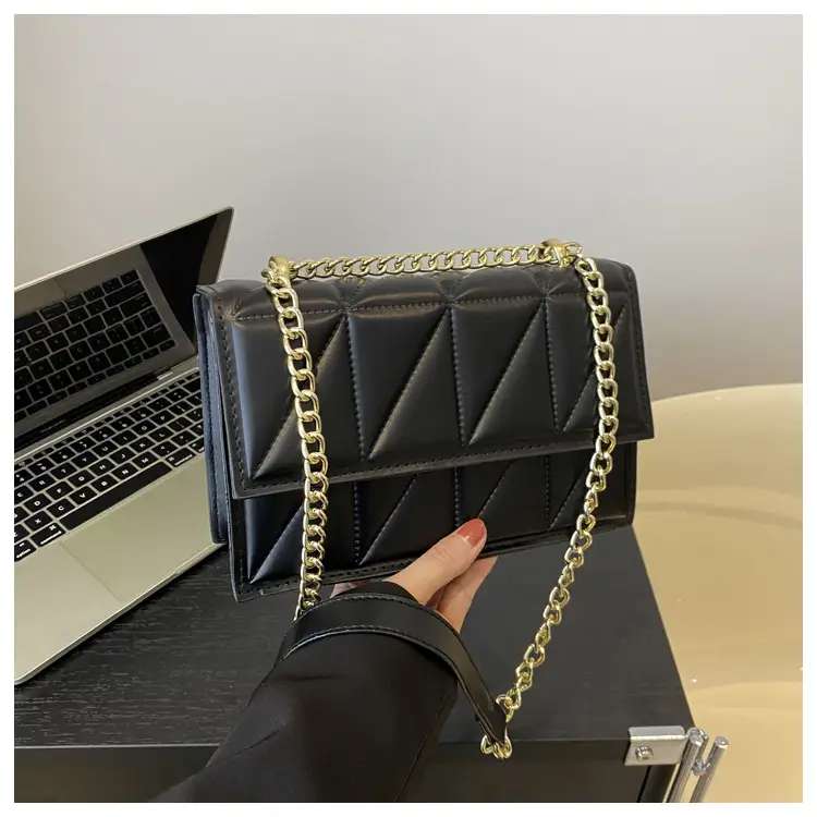 Women's Square Chain Shoulder Bag White Gold Rhombic Design — feature 20