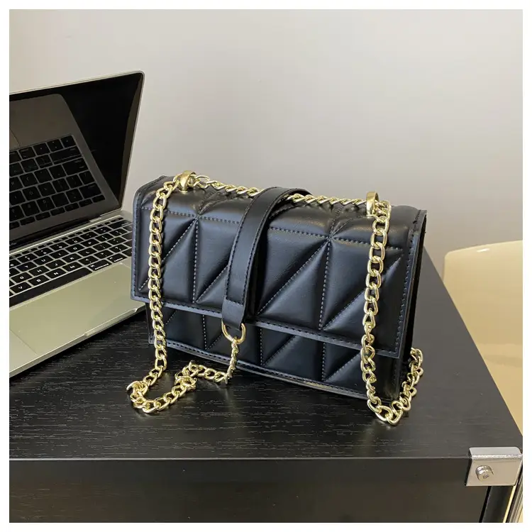 Women's Square Chain Shoulder Bag White Gold Rhombic Design — feature 21