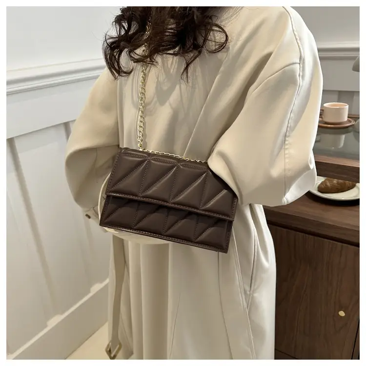 Women's Square Chain Shoulder Bag White Gold Rhombic Design — feature 24