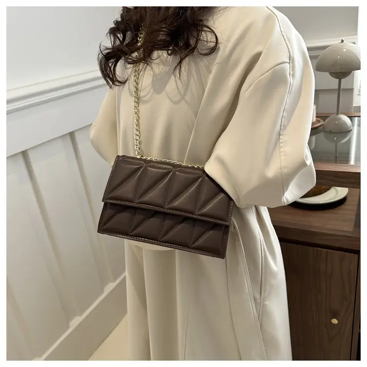 Women's Square Chain Shoulder Bag White Gold Rhombic Design — feature 25
