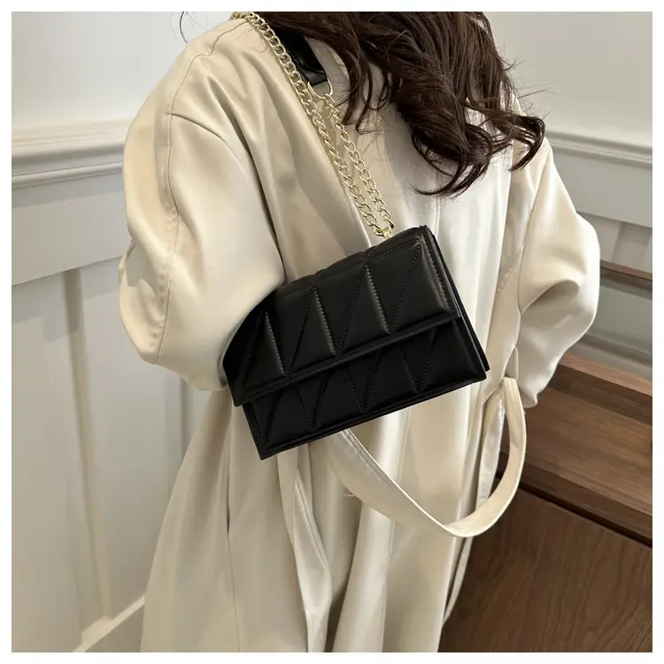 Women's Square Chain Shoulder Bag White Gold Rhombic Design — feature 28
