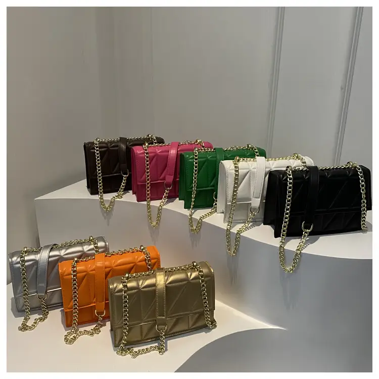 Women's Square Chain Shoulder Bag White Gold Rhombic Design — feature 40