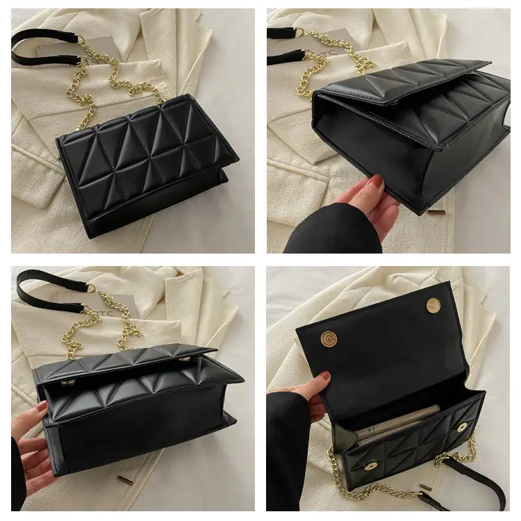 Women's Square Chain Shoulder Bag White Gold Rhombic Design — feature 7