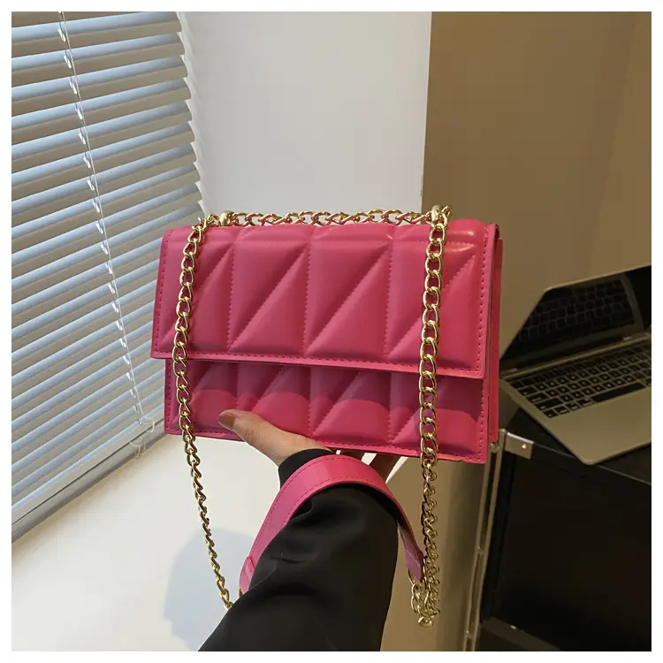 Women's Square Chain Shoulder Bag White Gold Rhombic Design - Image 4