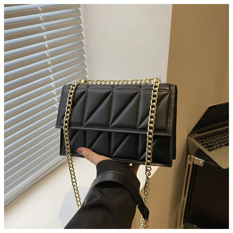 Women's Square Chain Shoulder Bag White Gold Rhombic Design - Image 5