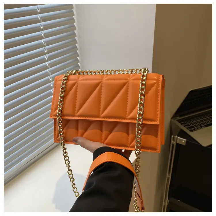 Women's Square Chain Shoulder Bag White Gold Rhombic Design - Image 6