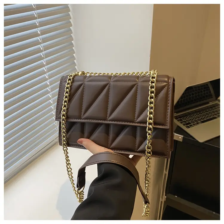 Women's Square Chain Shoulder Bag White Gold Rhombic Design - Image 7