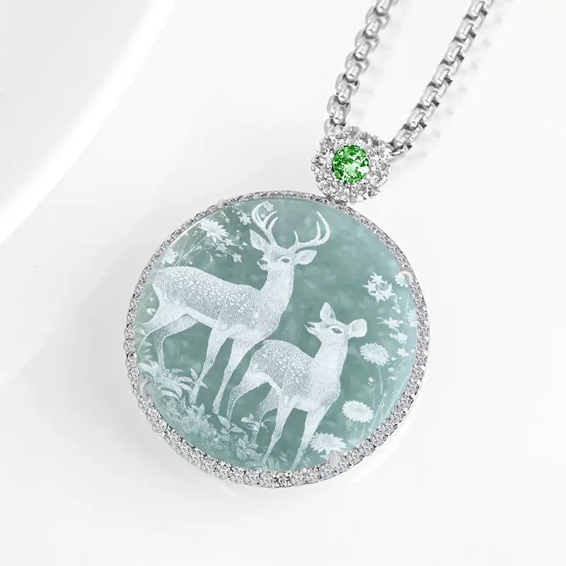 Jade Blue Deer Pendant Necklace for Men Women - Image 3