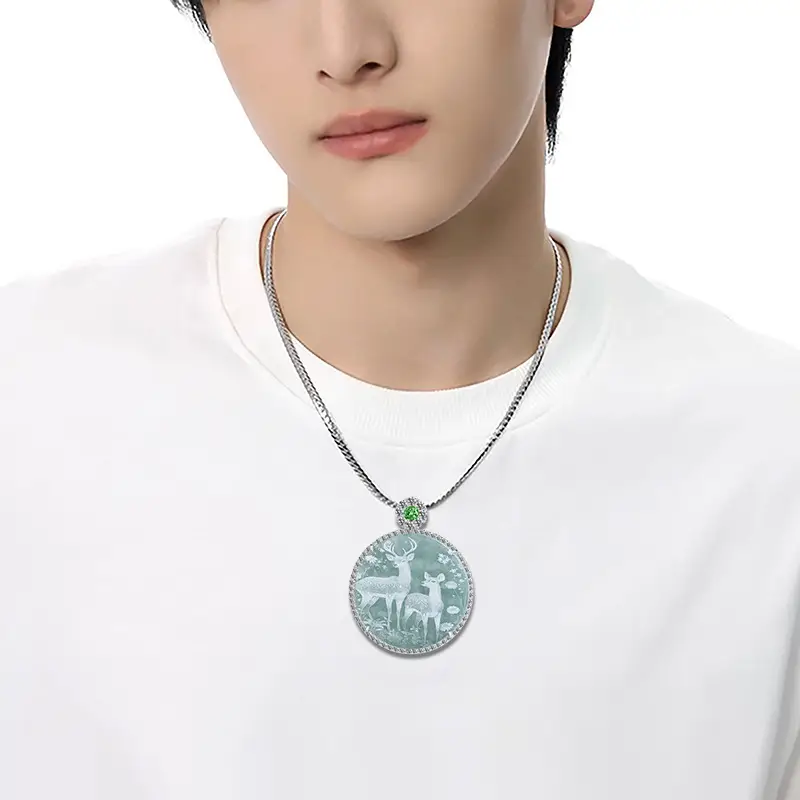 Jade Blue Deer Pendant Necklace for Men Women - Image 5