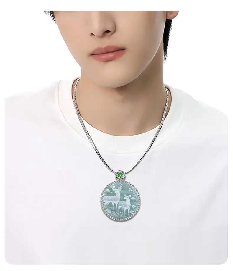 Jade Blue Deer Pendant Necklace for Men Women — feature 3