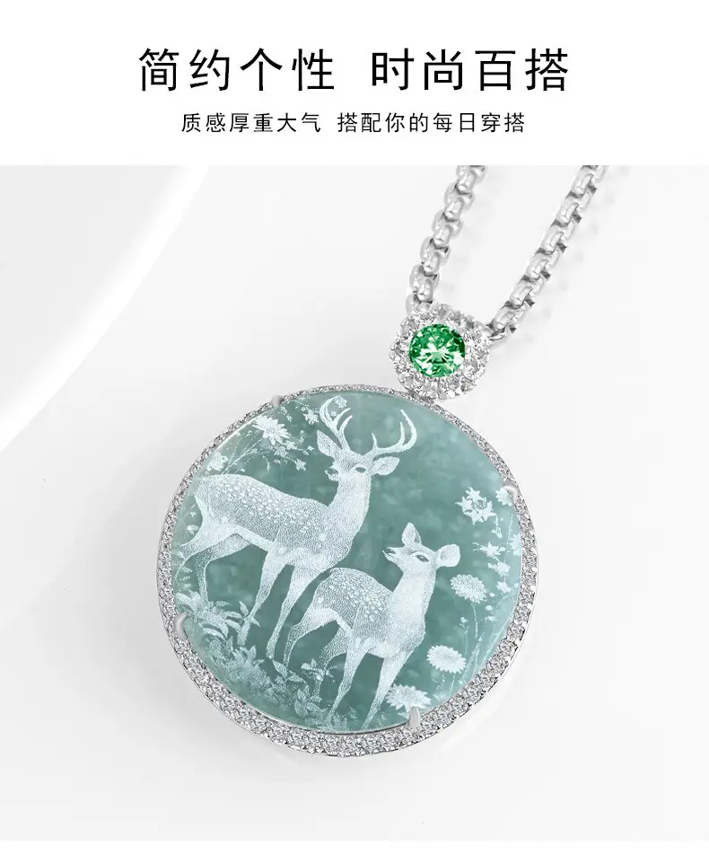 Jade Blue Deer Pendant Necklace for Men Women — feature 6