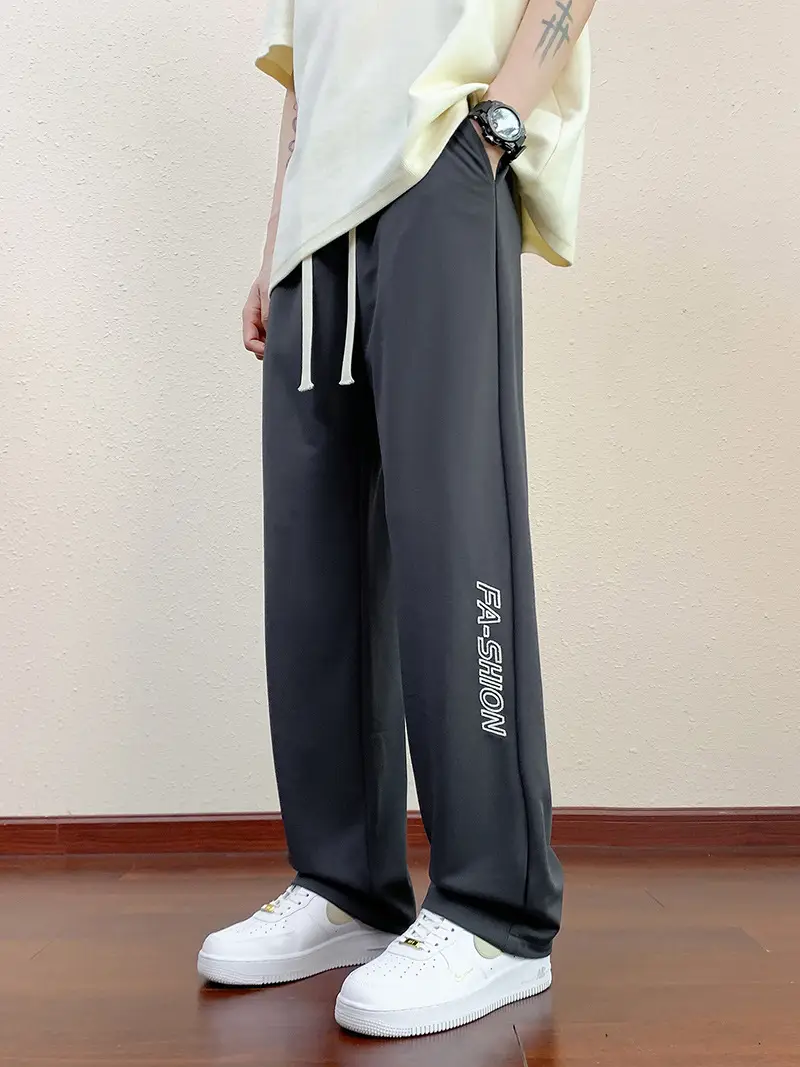 Men Black Straight Ice Silk Pants Summer Loose Wide Leg Sports Casual - Image 23
