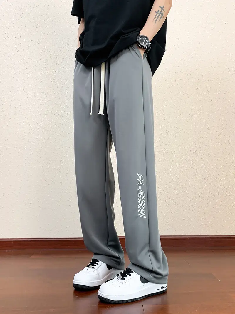 Men Black Straight Ice Silk Pants Summer Loose Wide Leg Sports Casual - Image 24