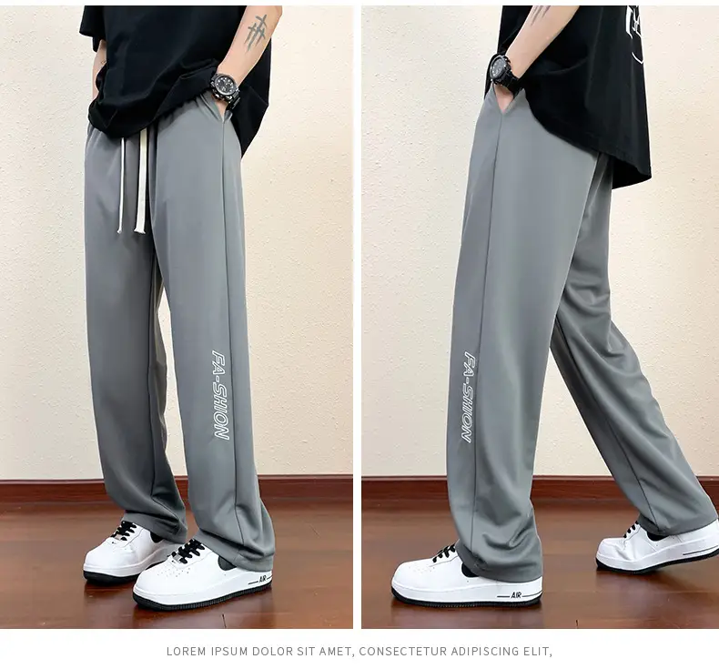 Men Black Straight Ice Silk Pants Summer Loose Wide Leg Sports Casual — feature 22