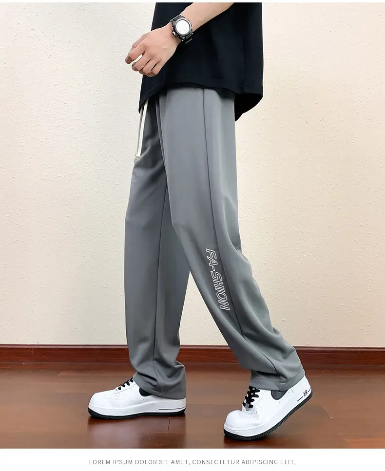 Men Black Straight Ice Silk Pants Summer Loose Wide Leg Sports Casual — feature 23