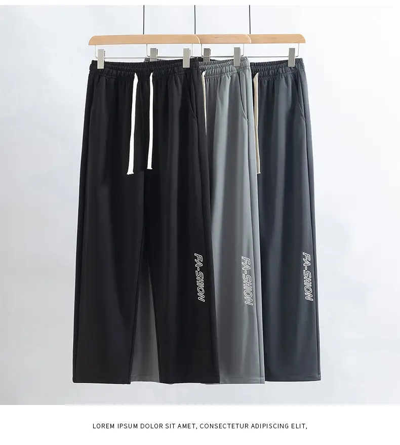 Men Black Straight Ice Silk Pants Summer Loose Wide Leg Sports Casual — feature 30
