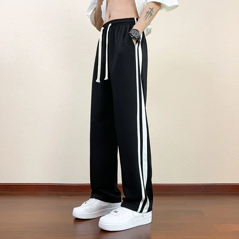 Men Black Straight Ice Silk Pants Summer Loose Wide Leg Sports Casual - Image 10
