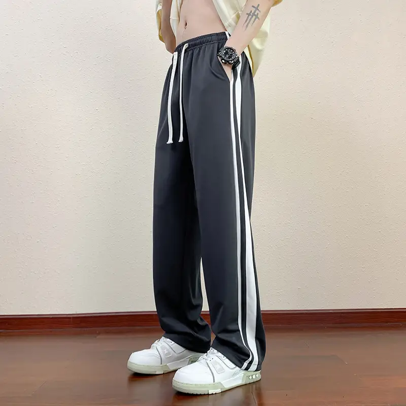 Men Black Straight Ice Silk Pants Summer Loose Wide Leg Sports Casual - Image 11
