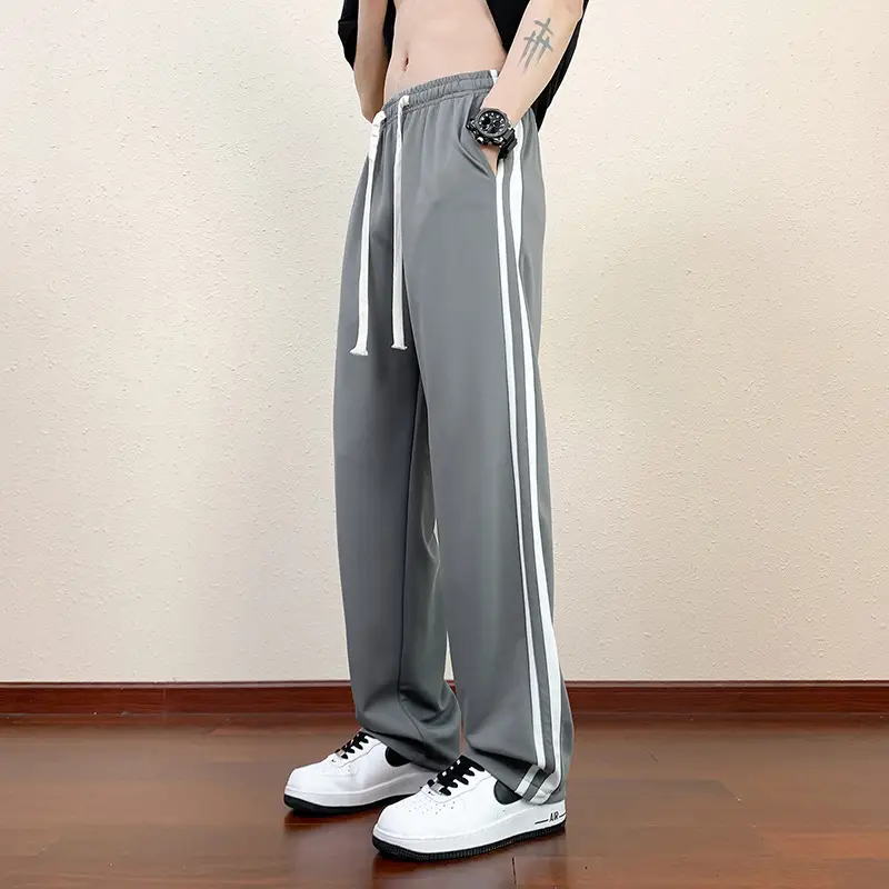 Men Black Straight Ice Silk Pants Summer Loose Wide Leg Sports Casual - Image 12