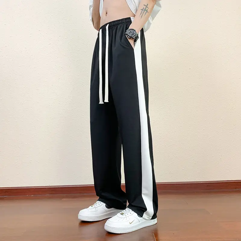 Men Black Straight Ice Silk Pants Summer Loose Wide Leg Sports Casual - Image 13