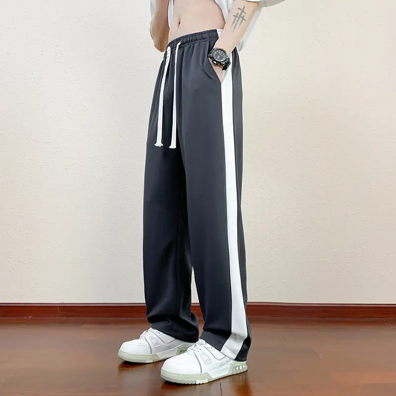 Men Black Straight Ice Silk Pants Summer Loose Wide Leg Sports Casual - Image 14