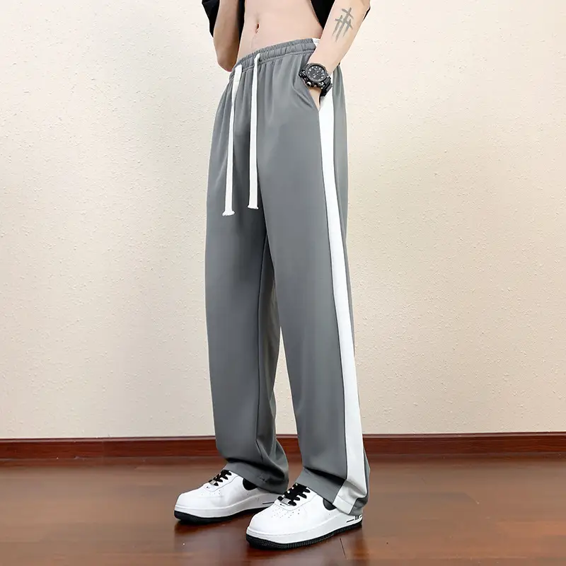 Men Black Straight Ice Silk Pants Summer Loose Wide Leg Sports Casual - Image 15