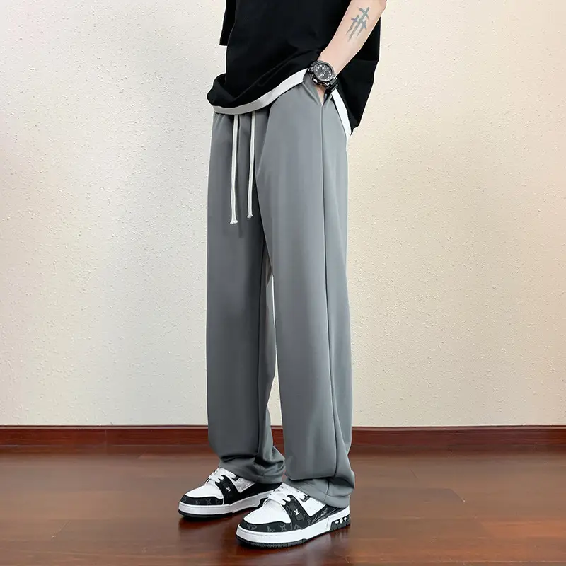 Men Black Straight Ice Silk Pants Summer Loose Wide Leg Sports Casual - Image 17