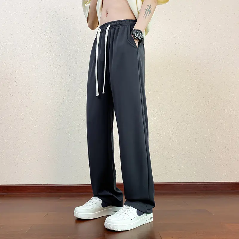 Men Black Straight Ice Silk Pants Summer Loose Wide Leg Sports Casual - Image 18