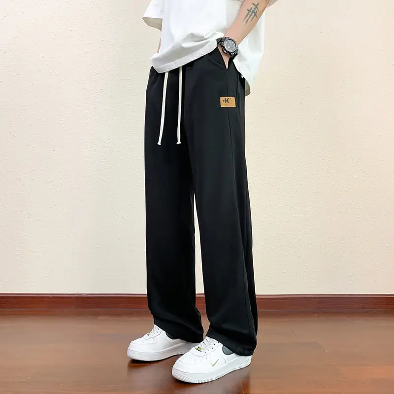 Men Black Straight Ice Silk Pants Summer Loose Wide Leg Sports Casual - Image 19