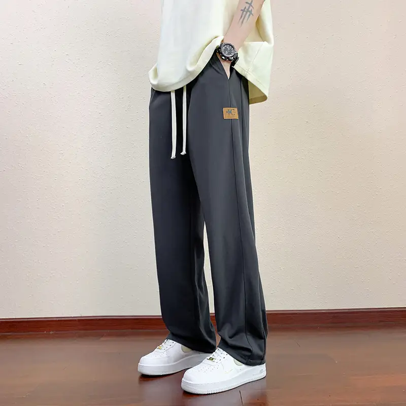 Men Black Straight Ice Silk Pants Summer Loose Wide Leg Sports Casual - Image 20